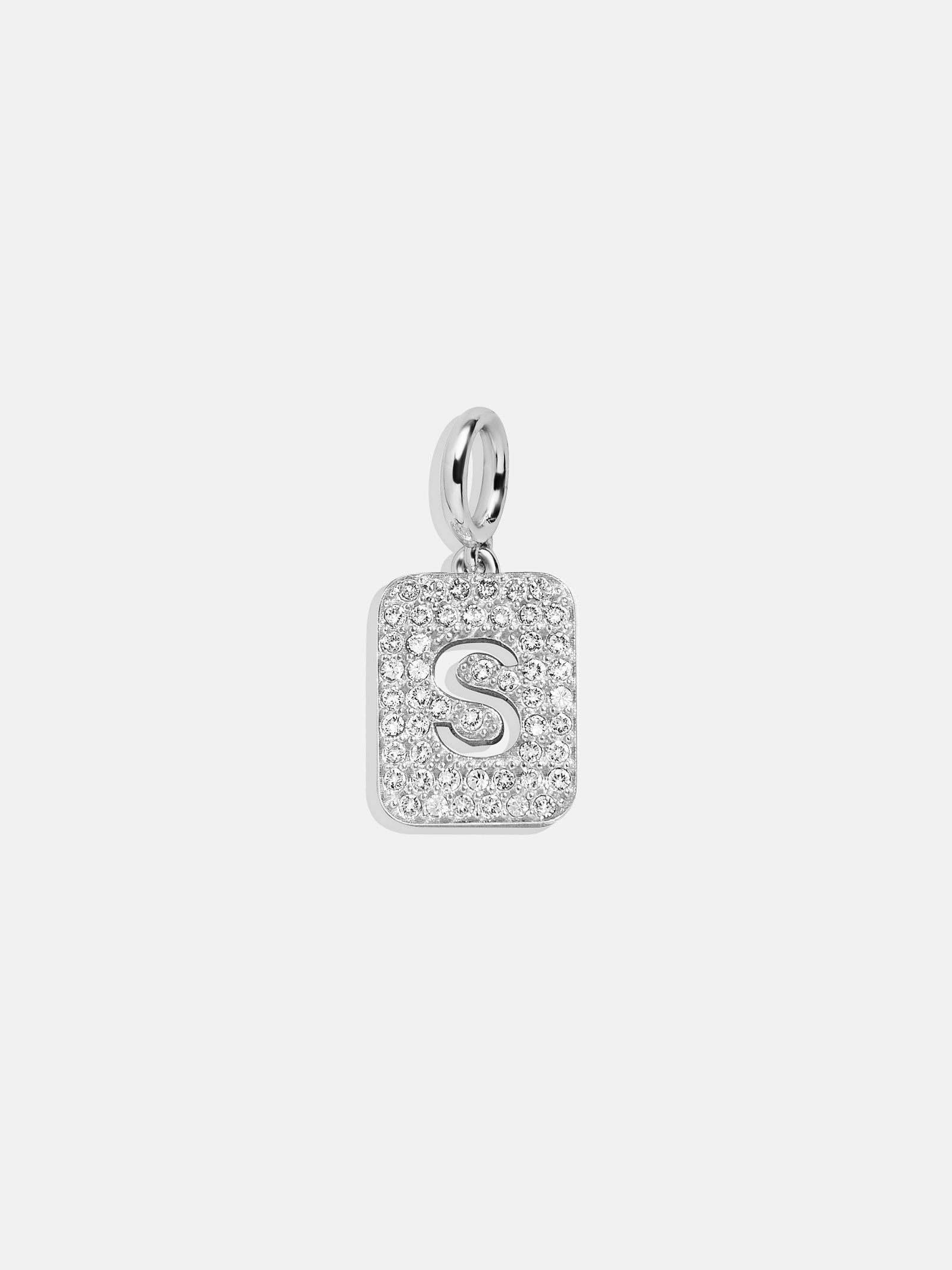 Premium Silver Block Pave Cluster Charm Necklace - S