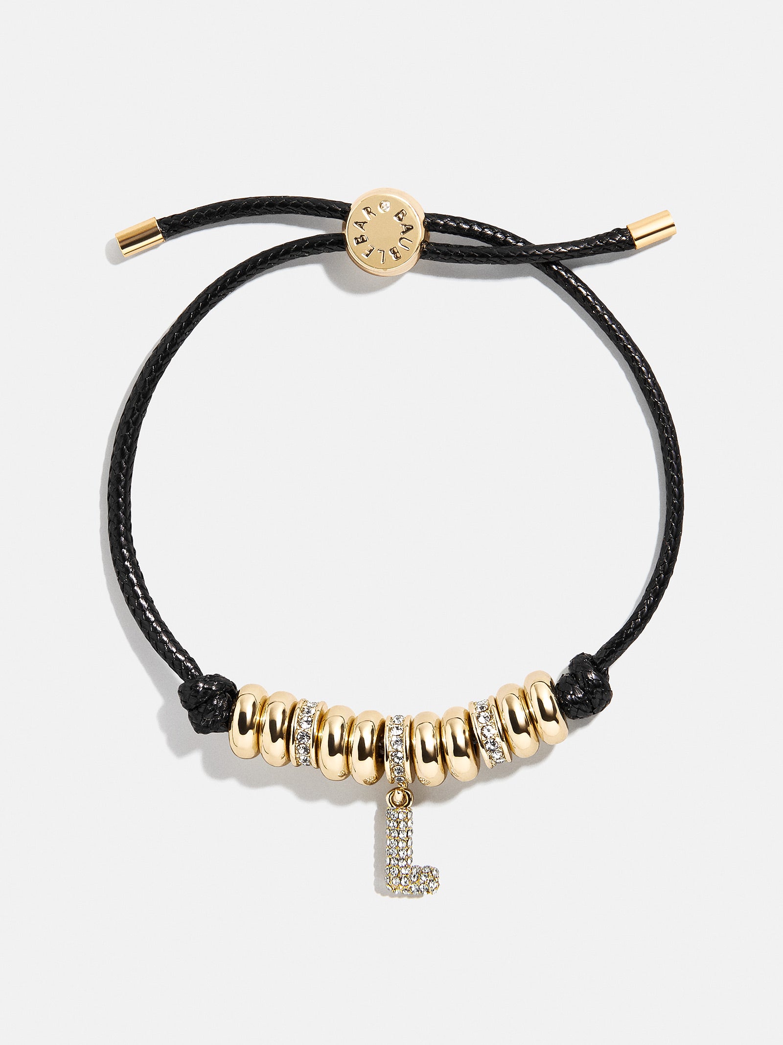 Natisha Premium Initial Pull-Tie Bracelet - Black & Gold Beads