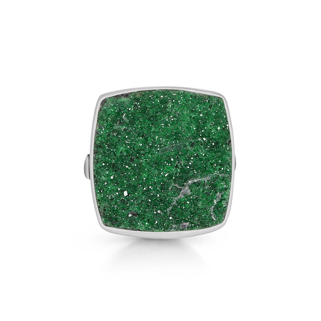 Premium Uvarovite Druzy Adjustable Ring - Elegant Green Gemstone Jewelry