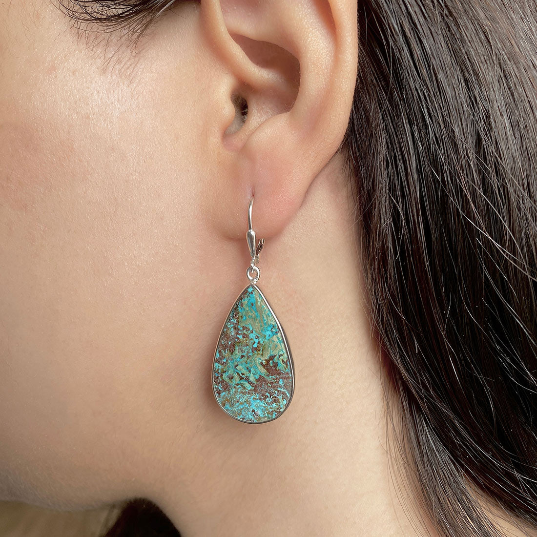 Premium Shattuckite Statement Earrings - Elegant Sterling Silver Design