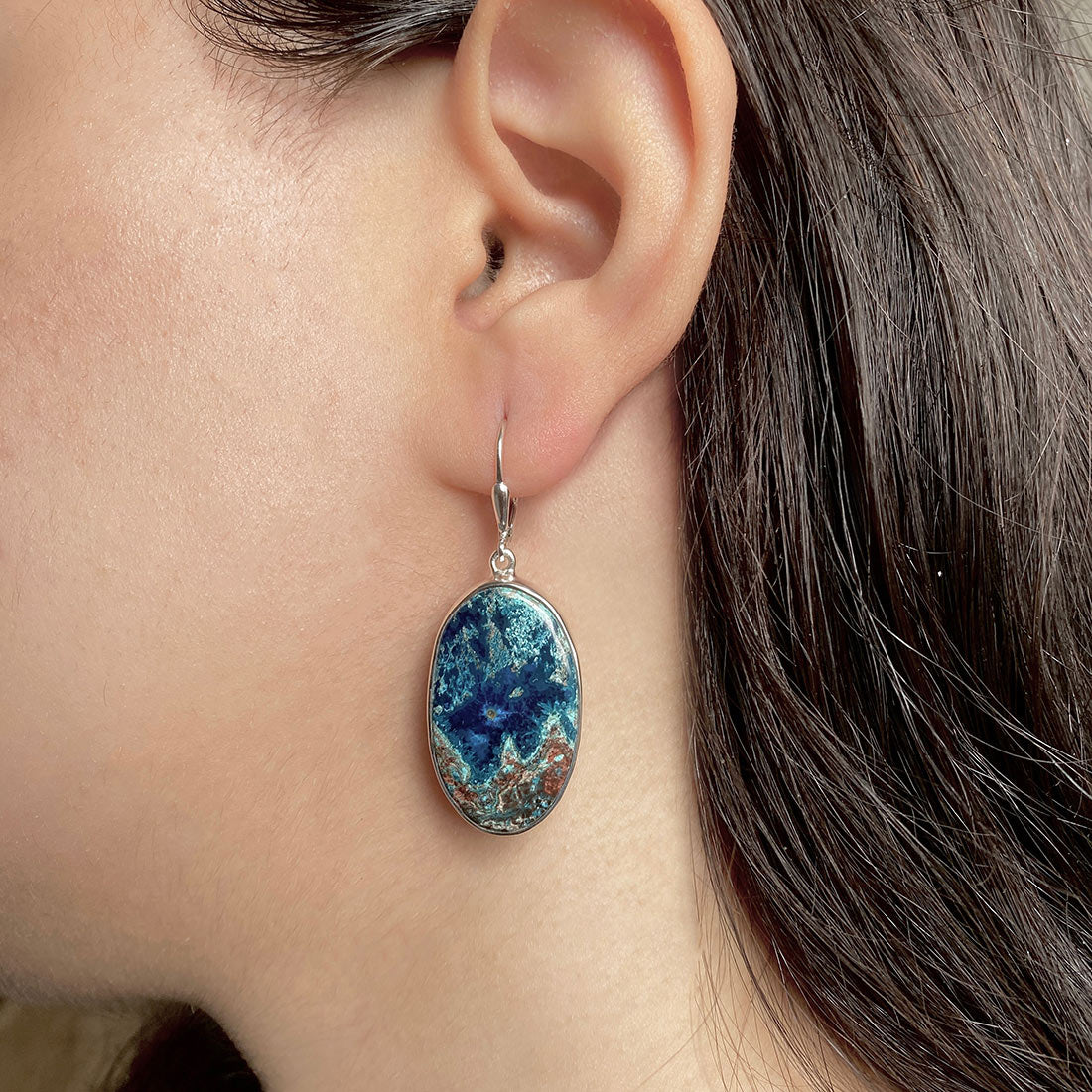 Premium Shattuckite Statement Earrings - STK-E-21