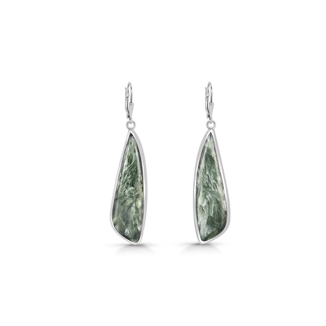 Premium Seraphinite Statement Earrings - Elegant Green Gemstone Jewelry