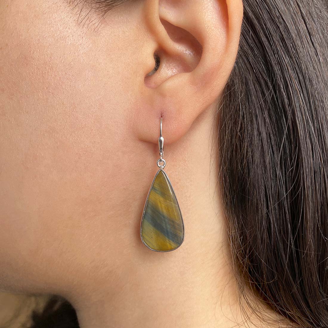 Premium Blue Tiger Eye Statement Earrings - Sagacia Jewelry