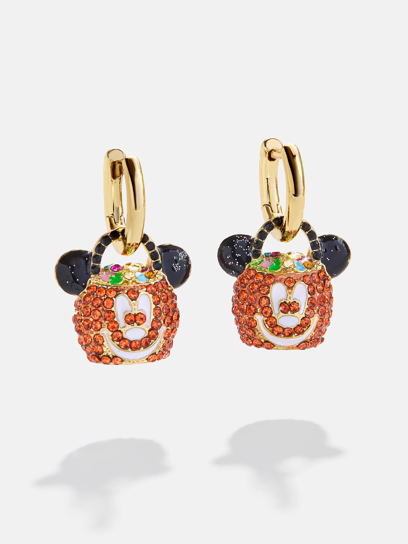 Premium Mickey Mouse Halloween Huggie Earrings - Sparkling Pumpkin Design