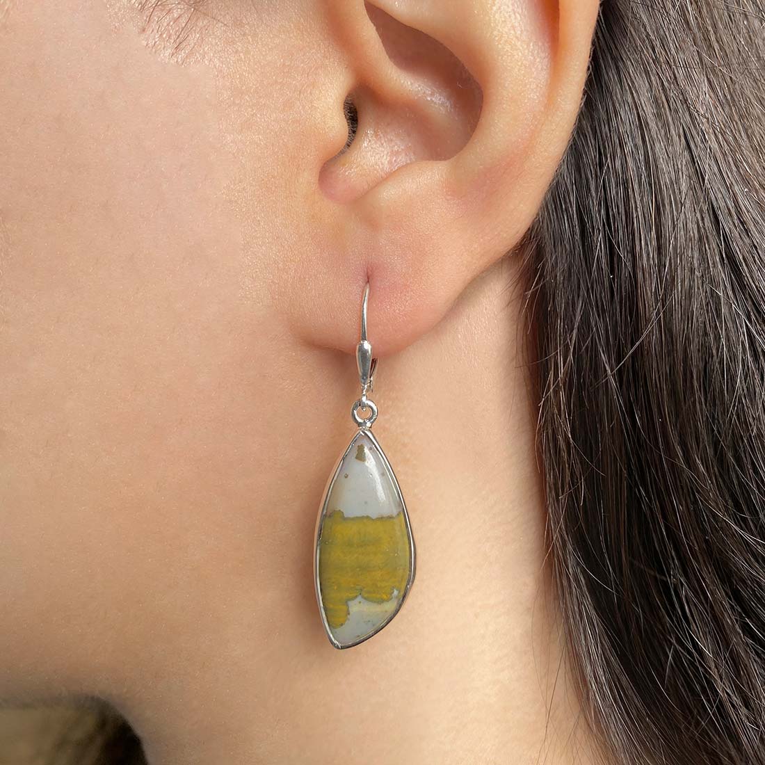 Premium Ocean Jasper Statement Earrings - Elegant Silver Jewelry (OCJ-E-14)