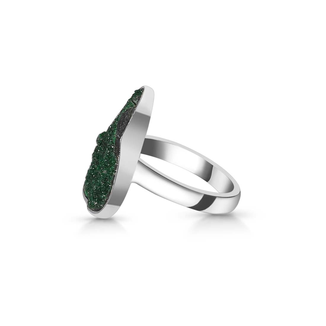 Premium Uvarovite Druzy Adjustable Ring - 925 Sterling Silver (UVR-R-42)