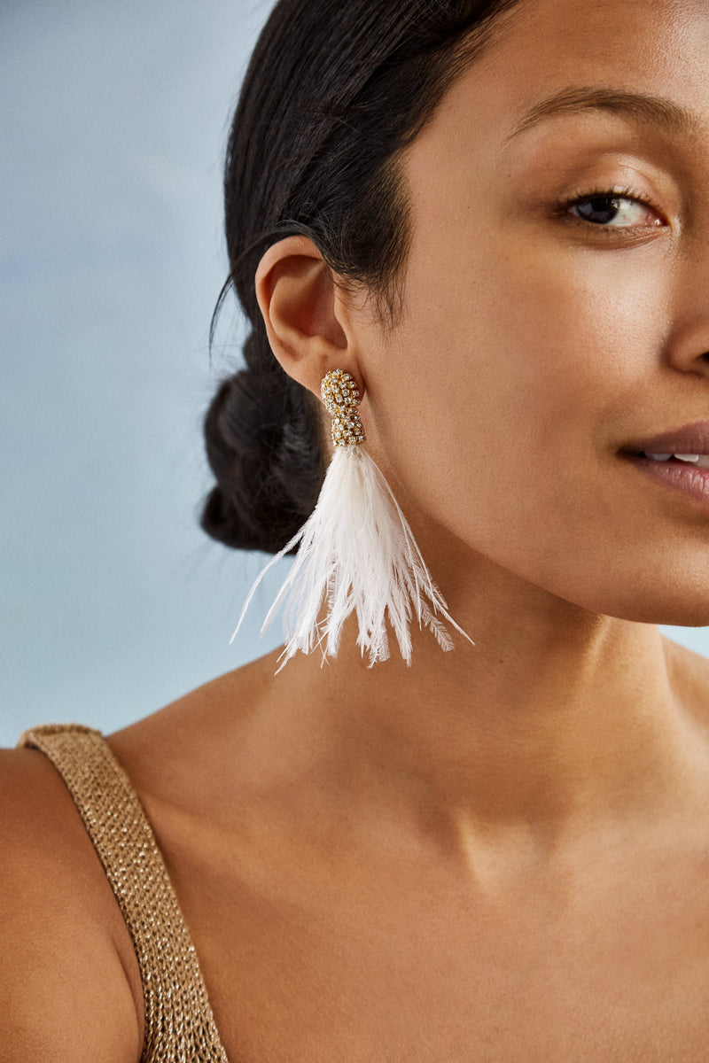 Premium Resha Feather Earrings - White