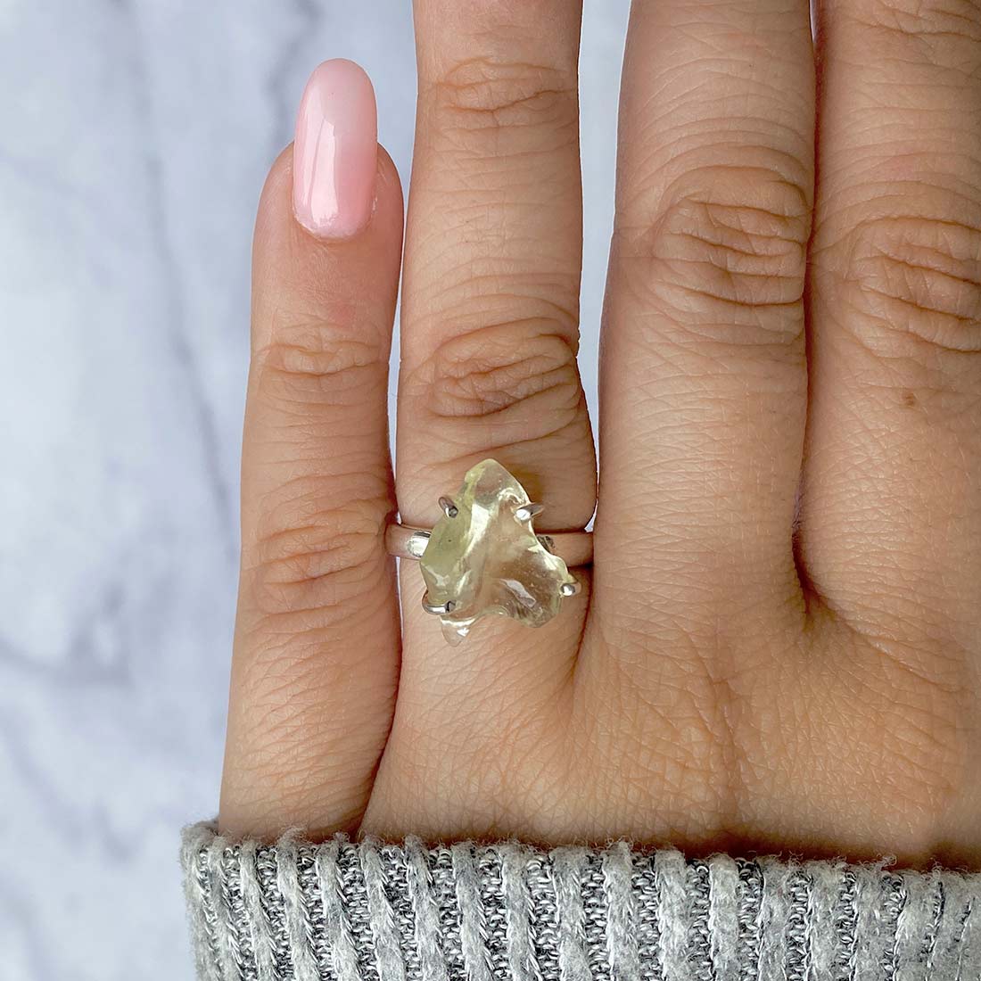 Premium Libyan Desert Glass Statement Ring - LDG-R-7