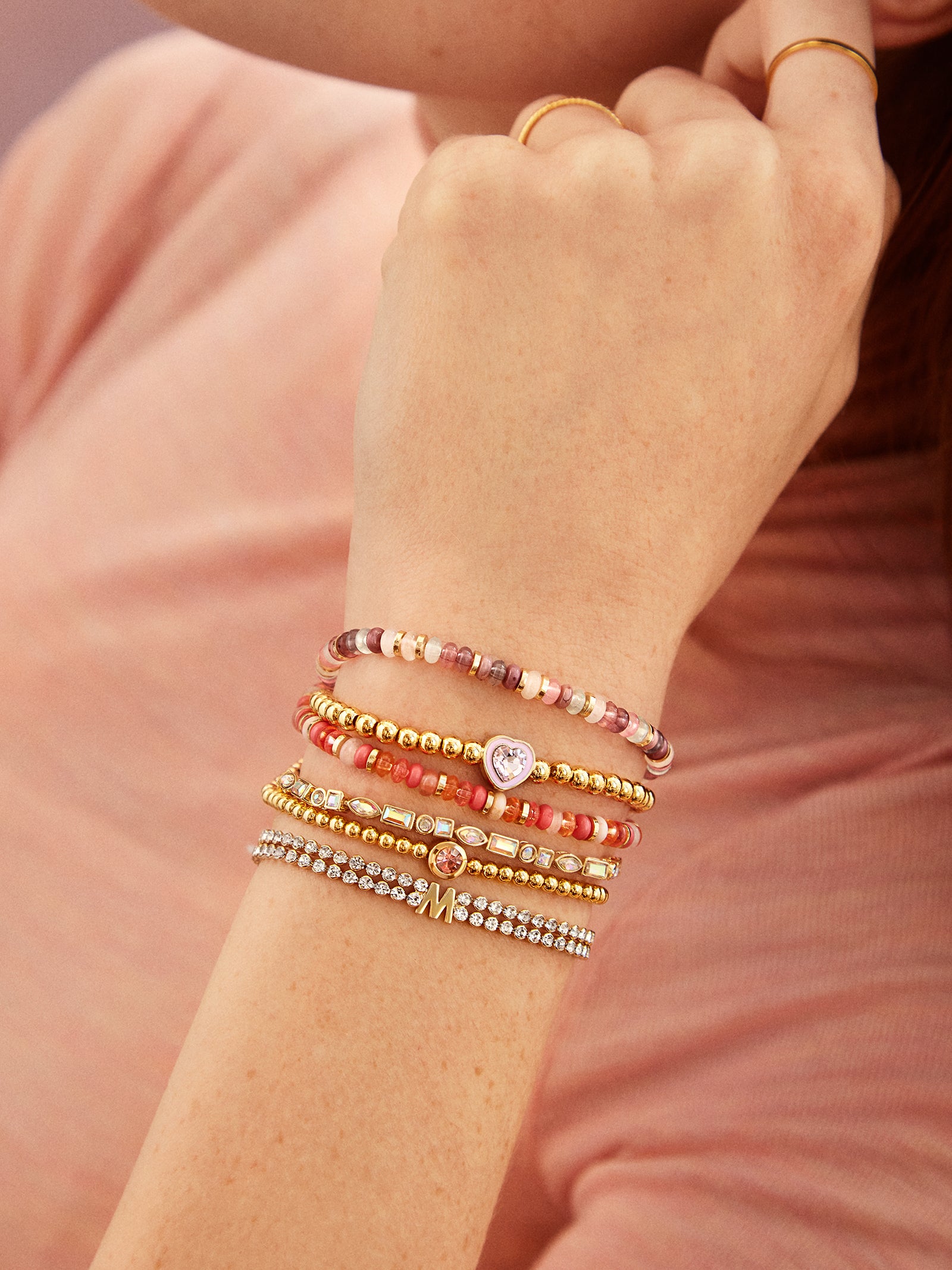 Premium Gianna Ombre Beaded Bracelet - Pink & Gold Stackable Style