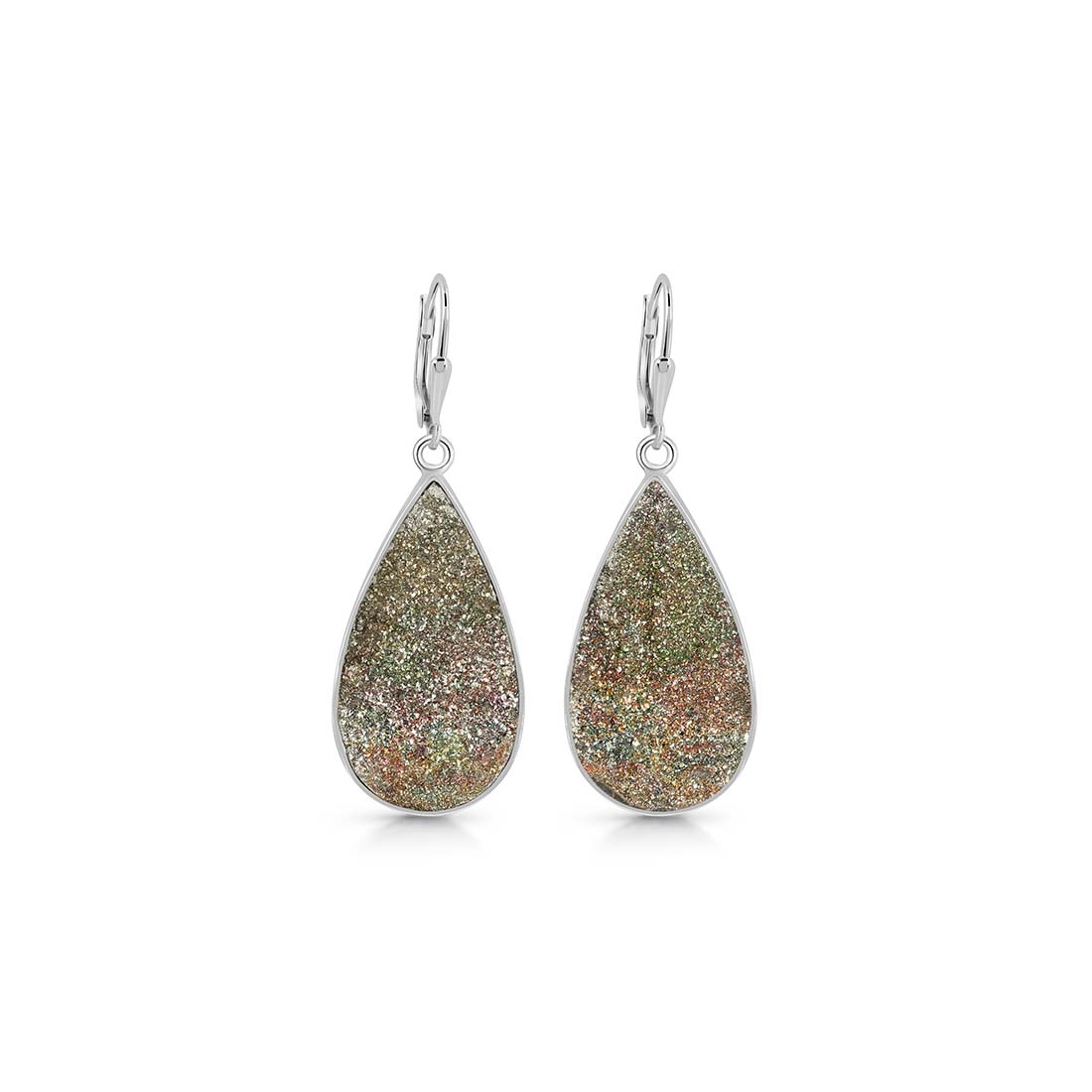 Premium Spectropyrite Druzy Earrings - Elegant Silver Statement Piece (SPD-E-29)