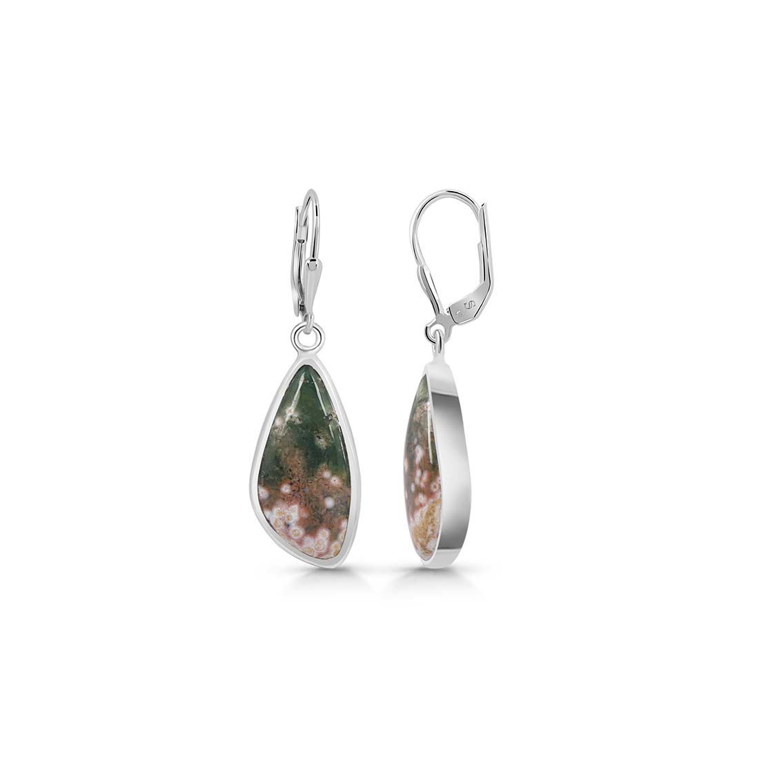 Premium Ocean Jasper Statement Earrings - Elegant Silver Design