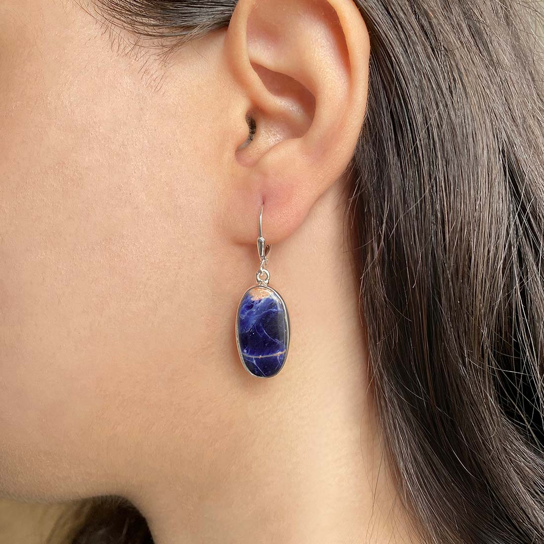 Premium Sodalite Statement Earrings - Elegant Blue Gemstone Jewelry