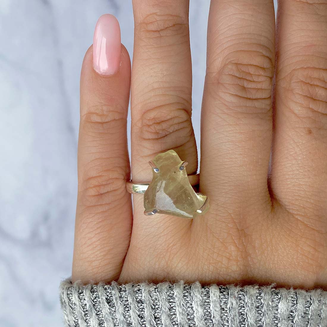 Premium Libyan Desert Glass Statement Ring - LDG-R-23