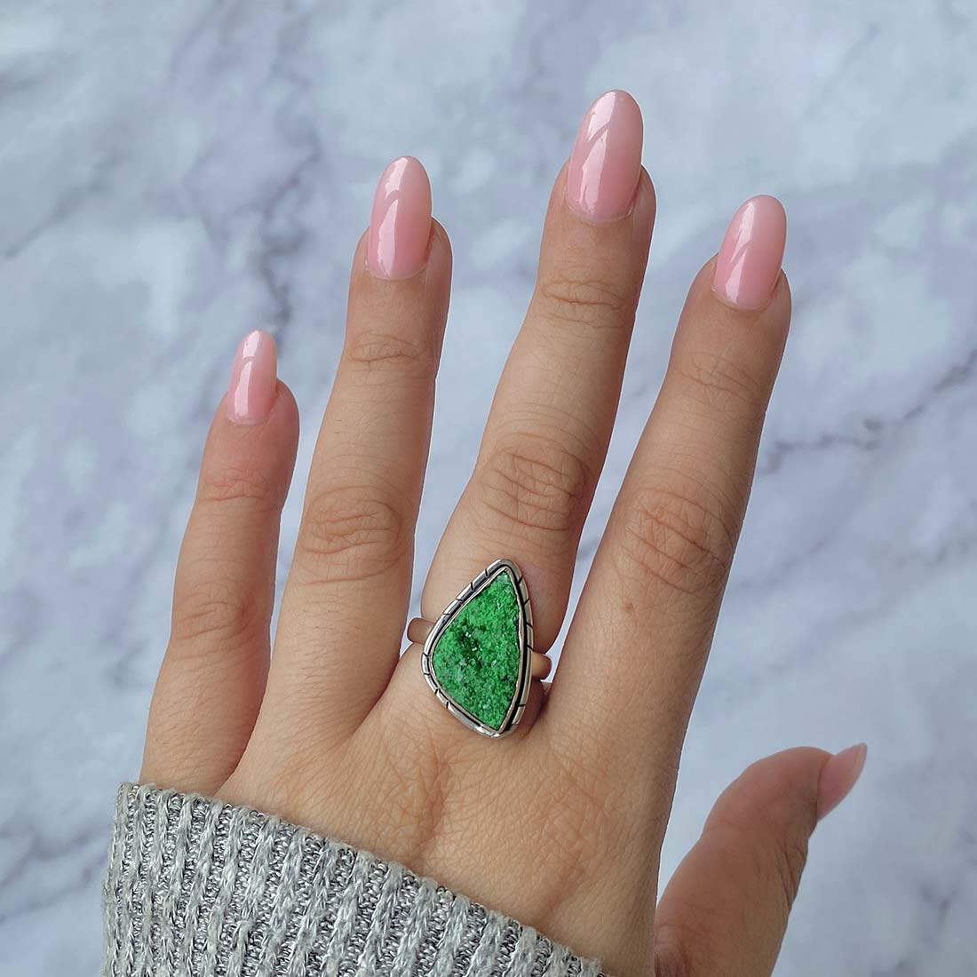 Premium Uvarovite Druzy Statement Ring - UVR-R-9