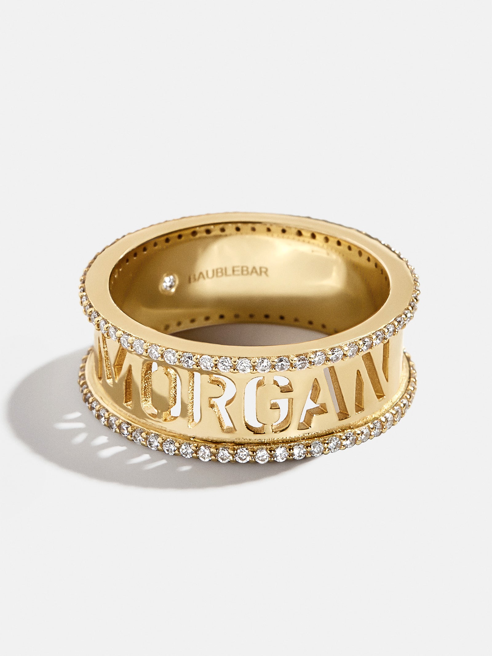 Premium 18K Gold Custom Name Cutout Ring with Pavé Detailing