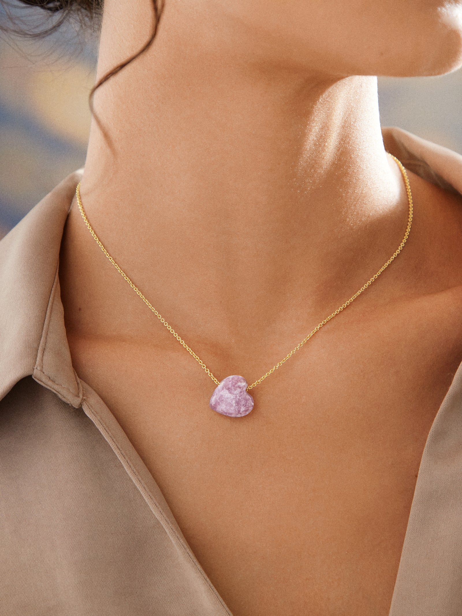 Premium Juno Pink Lepidolite Necklace - Heart-Shaped Stone for Inner Peace