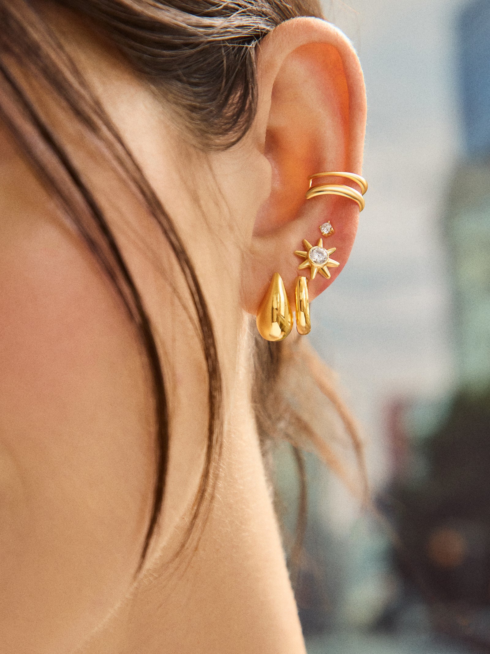 Premium 18K Gold Celestial Sun Stud Earrings