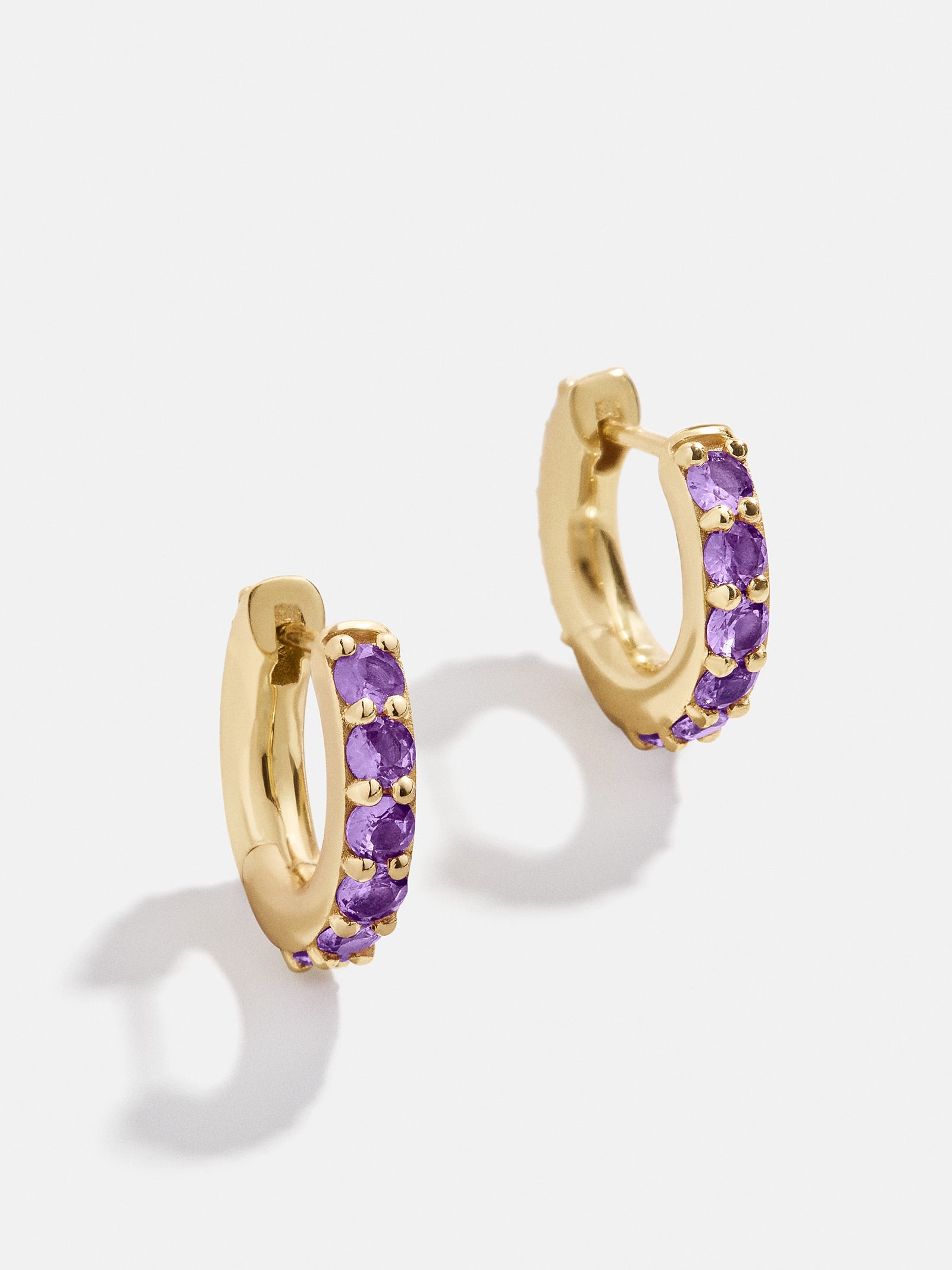 Premium 18K Gold Amethyst Birthstone Huggie Earrings