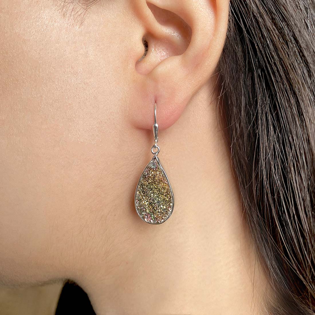 Premium Spectropyrite Druzy Earrings - Sparkling Elegance (SPD-E-14)