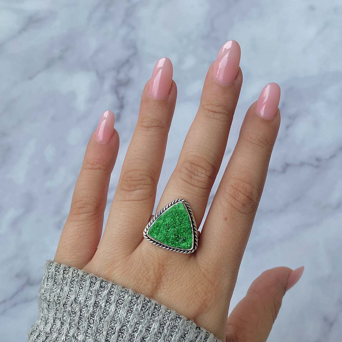 Premium Uvarovite Druzy Statement Ring - UVR-R-33