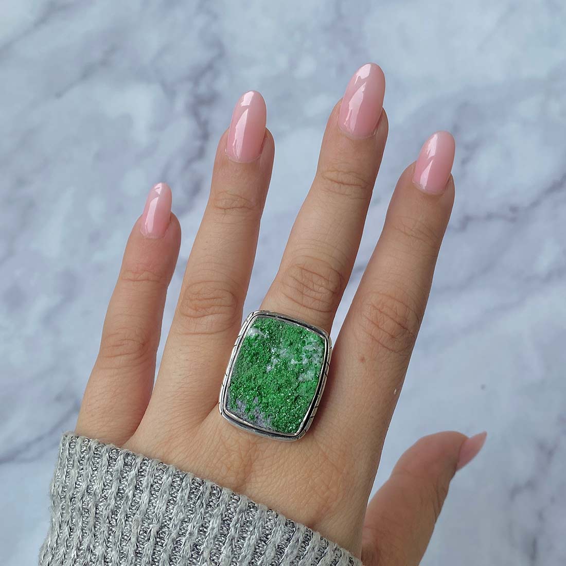 Premium Uvarovite Druzy Statement Ring - Elegant Green Gemstone Jewelry