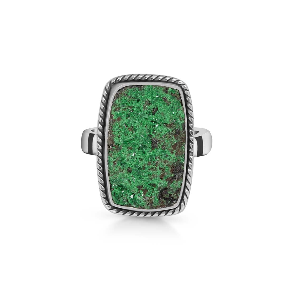 Premium Uvarovite Druzy Adjustable Ring - Elegant Green Gemstone Jewelry