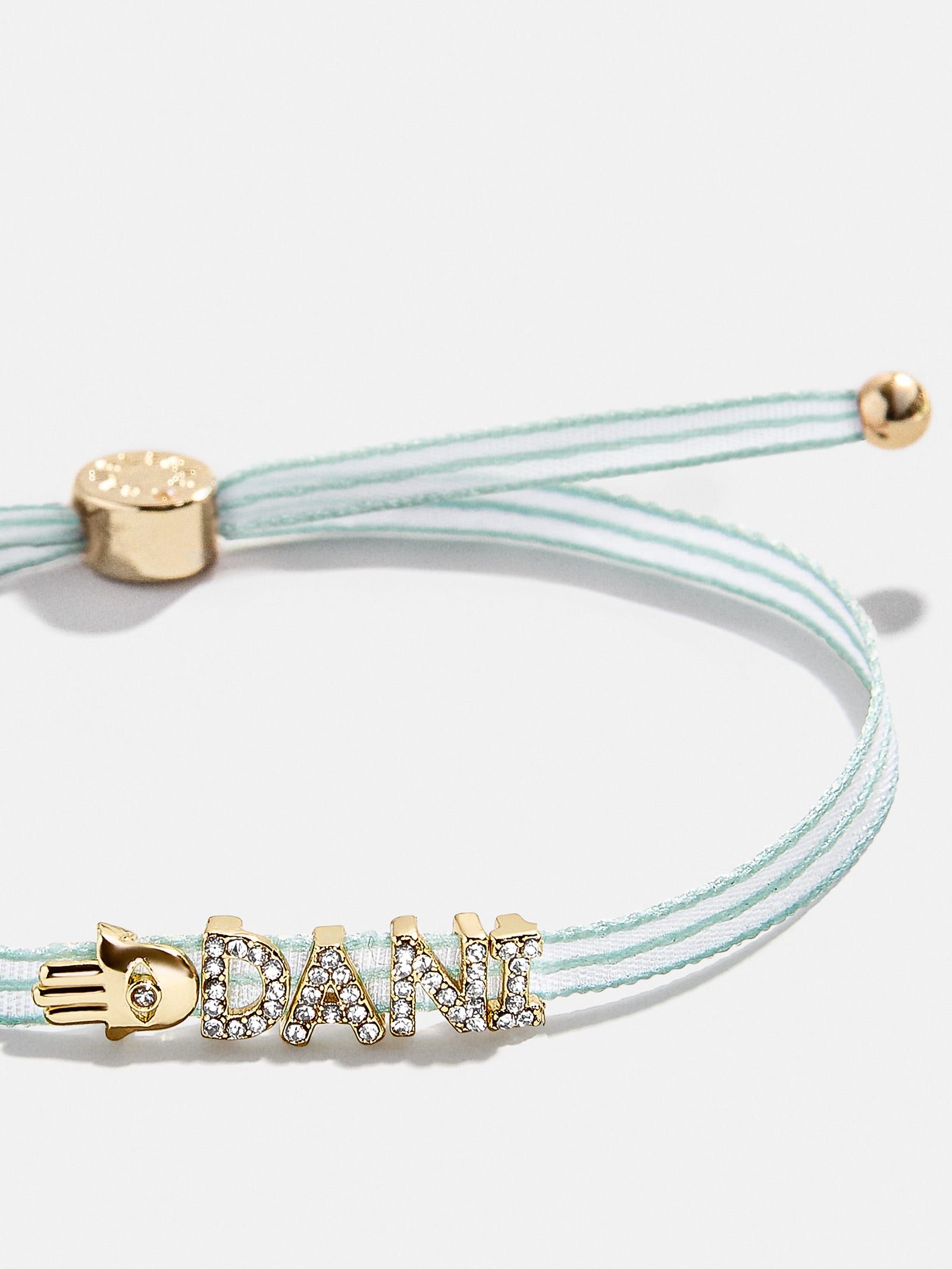 Premium Custom Ribbon Bracelet - Mint Green Ribbon with Gold & Pavé Charms