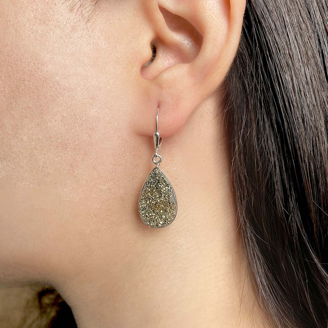 Premium Spectropyrite Druzy Earrings - Elegant Statement Jewelry