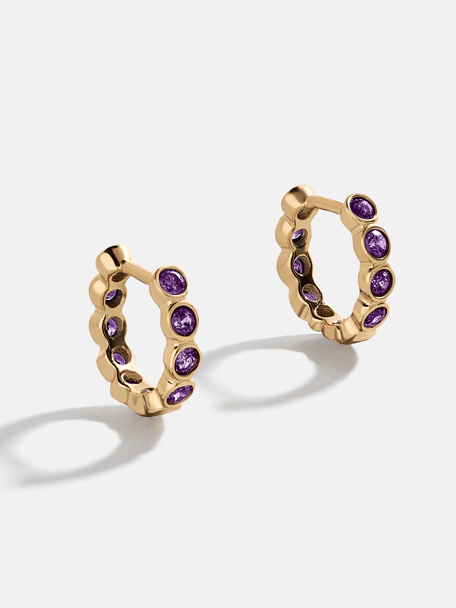 Premium Jessica 18K Gold Amethyst Birthstone Huggie Earrings