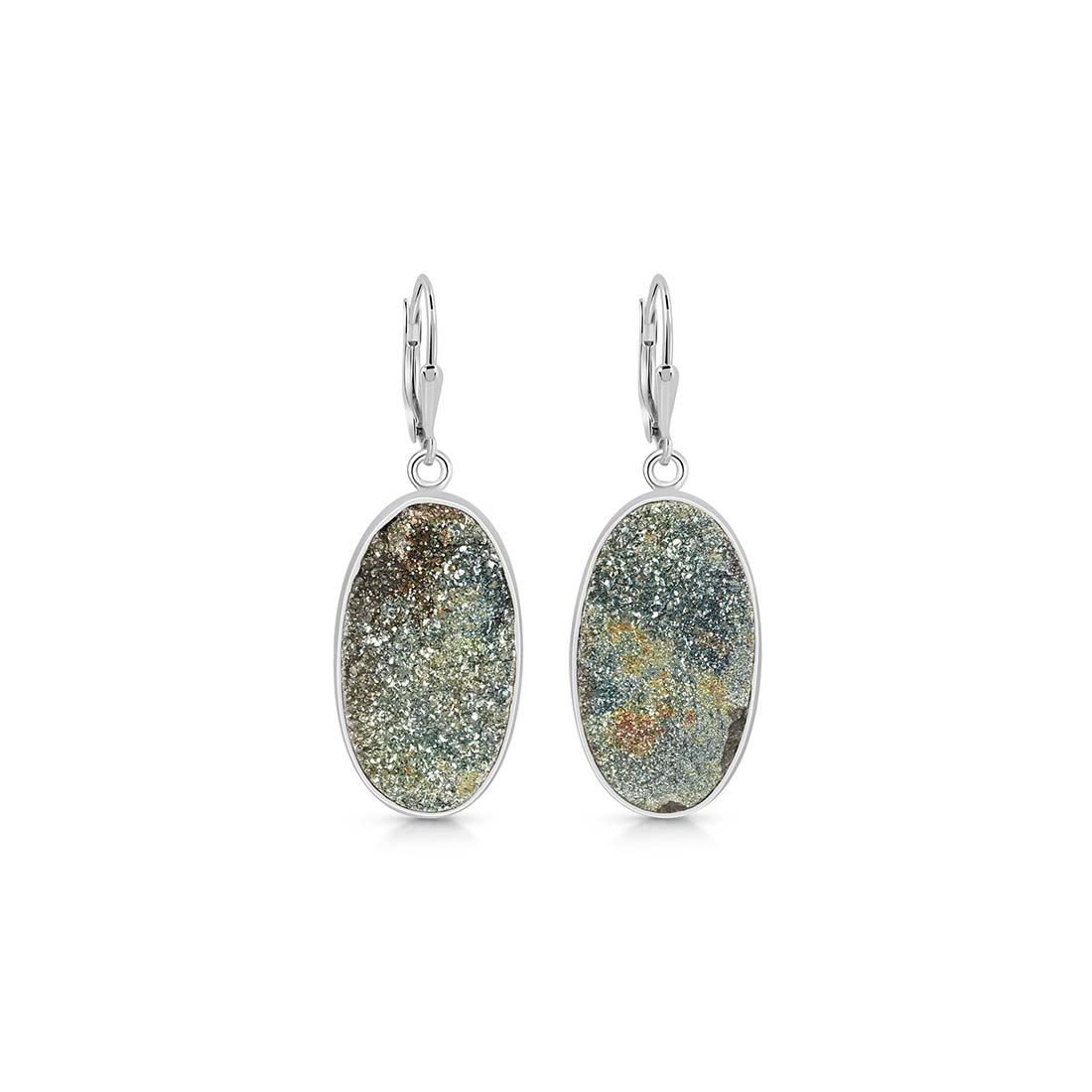 Premium Spectropyrite Druzy Earrings - Elegant Statement Jewelry (SPD-E-27)