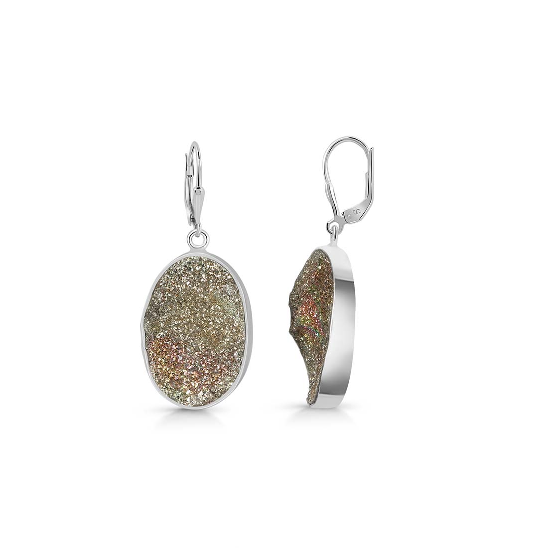 Premium Spectropyrite Druzy Earrings - Bold & Shimmering Silver Statement Jewelry