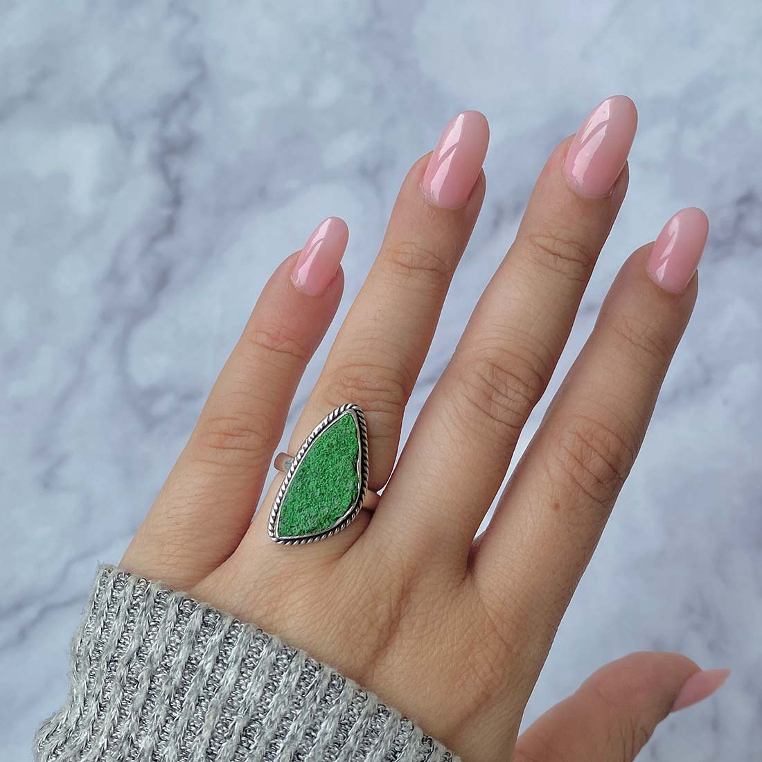 Premium Uvarovite Druzy Statement Ring - UVR-R-35