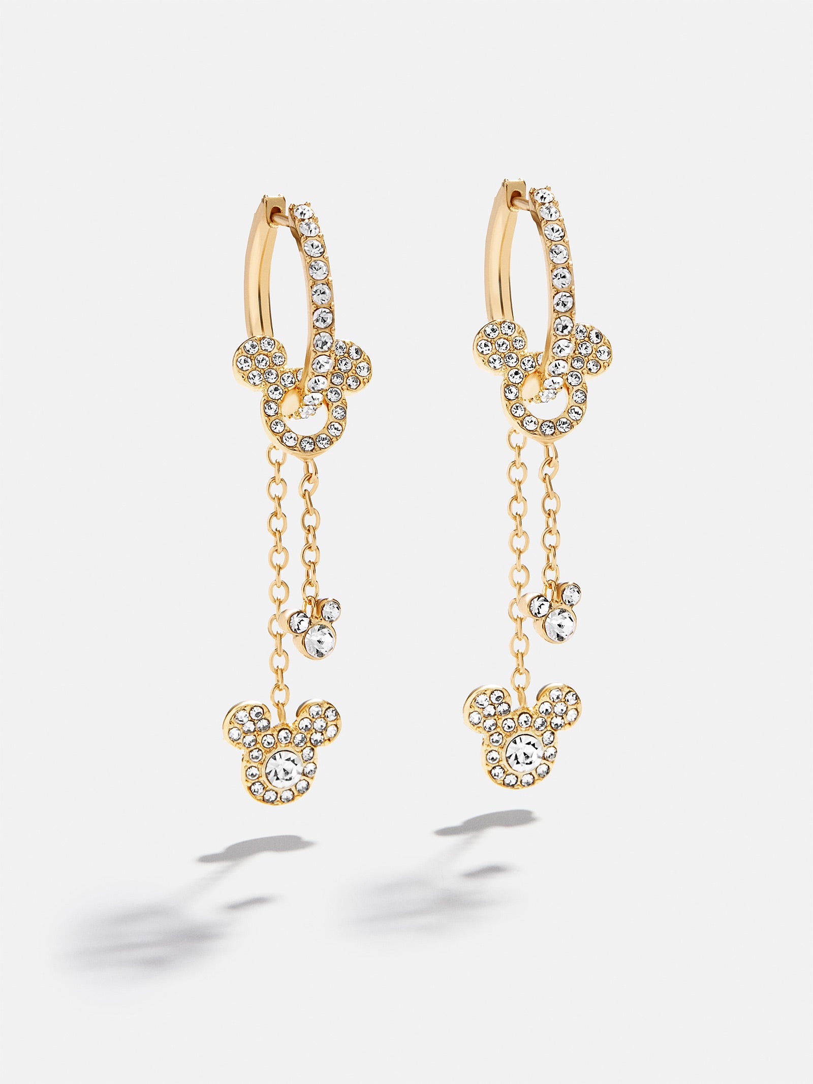 Premium Disney Mickey Mouse Drop Earrings - Gold with Pavé Crystals