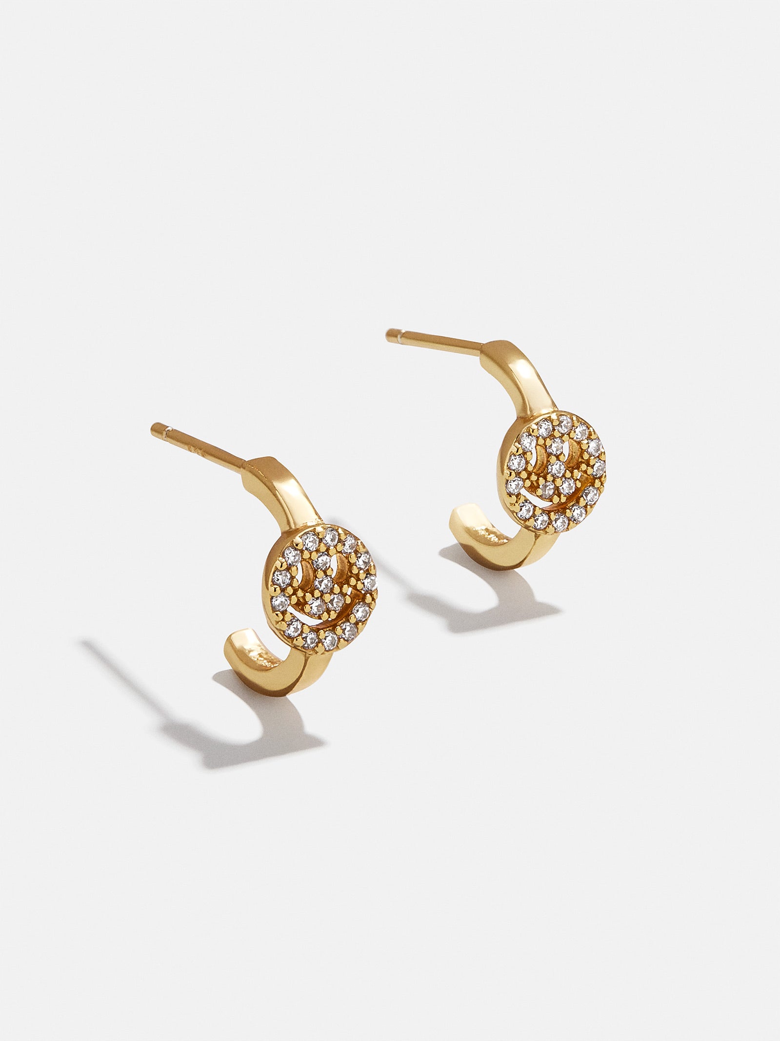 Premium 18K Gold Smiley Face Pavé Hoop Earrings - Ultimate Everyday Elegance