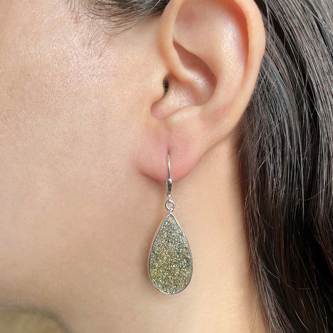 Premium Spectropyrite Druzy Earrings - Shimmering Elegance (SPD-E-22)