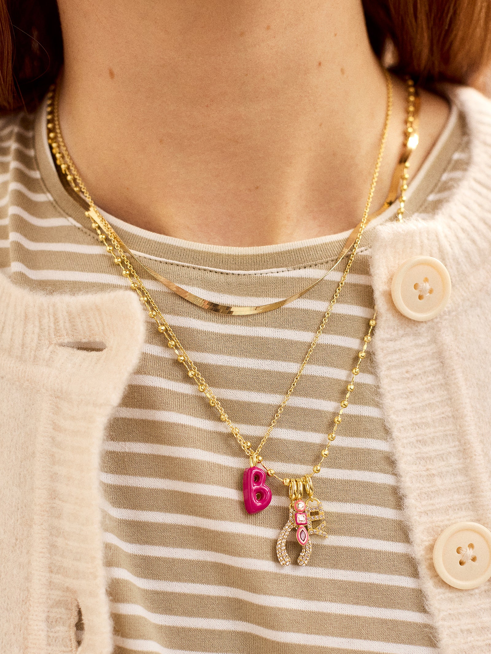 Premium Mini Bubble Initial Enamel Necklace - Vibrant Hot Pink