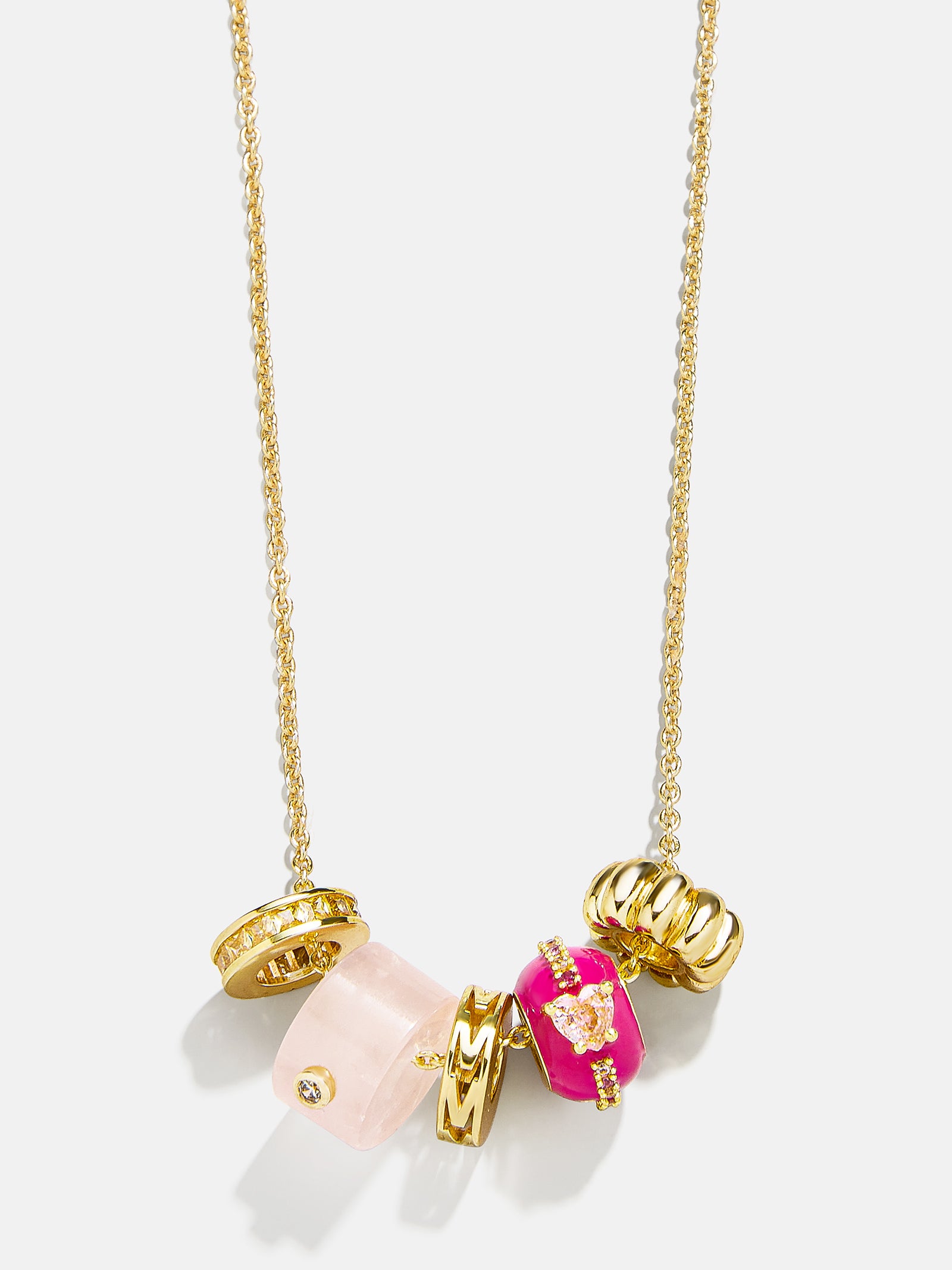 Premium Semi-Precious Bead Charm Necklace - Hot Pink