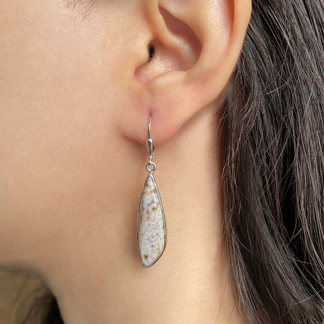 Premium Ocean Jasper Statement Earrings - Elegant Silver Design