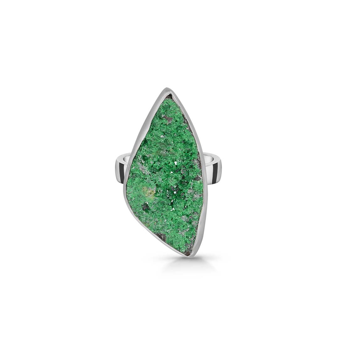 Premium Uvarovite Druzy Adjustable Ring - Elegant Green Gemstone Jewelry (UVR-R-37)