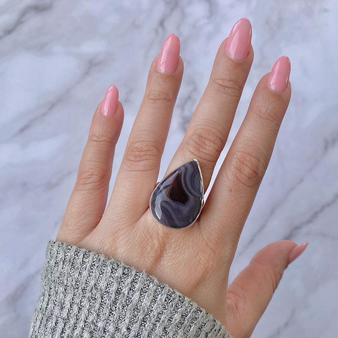 Premium Botswana Agate Adjustable Ring - Emotional Healing Jewelry (RBA-R-29)