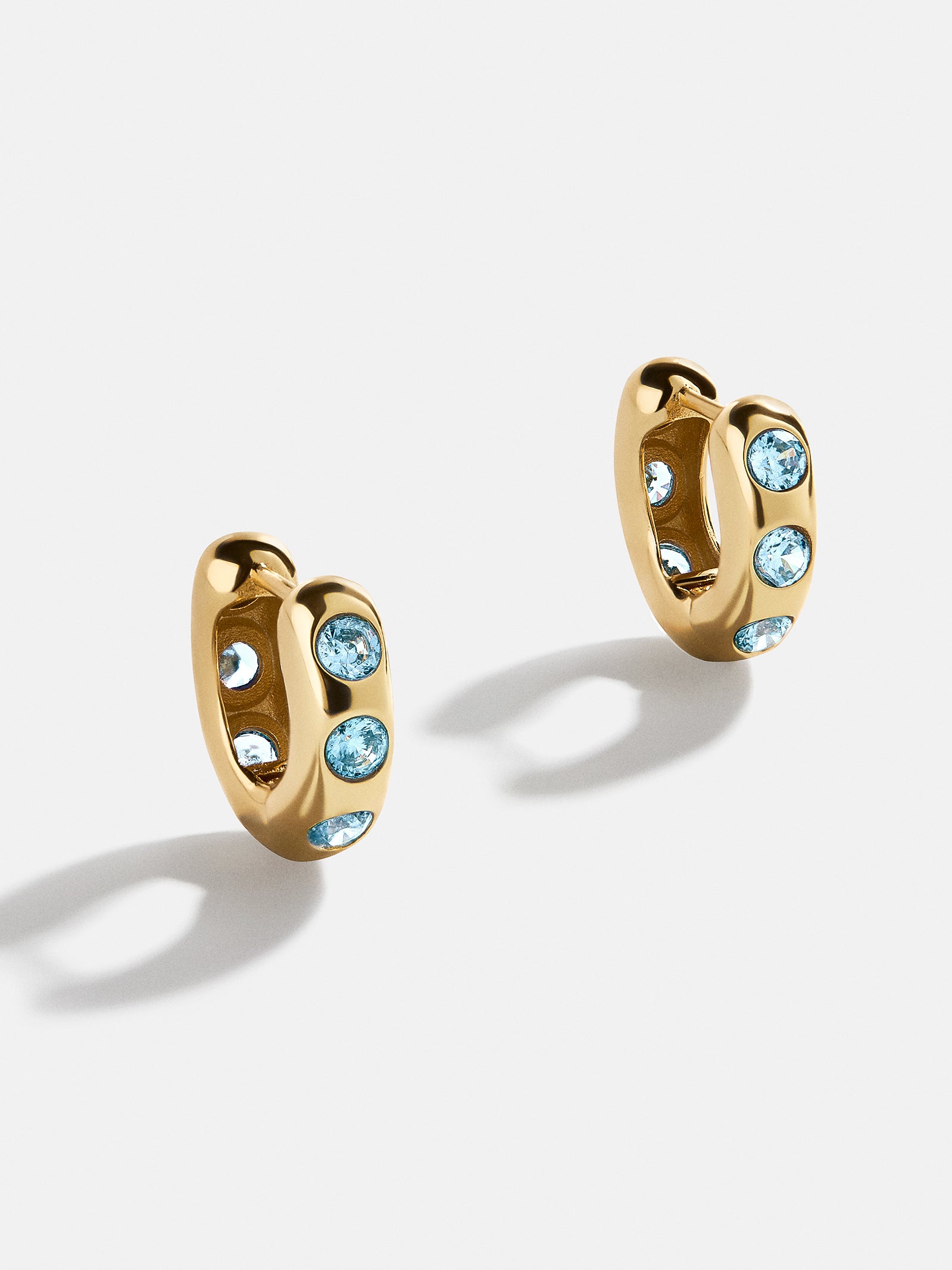 Premium Sydney 18k Gold Aquamarine Birthstone Huggie Earrings