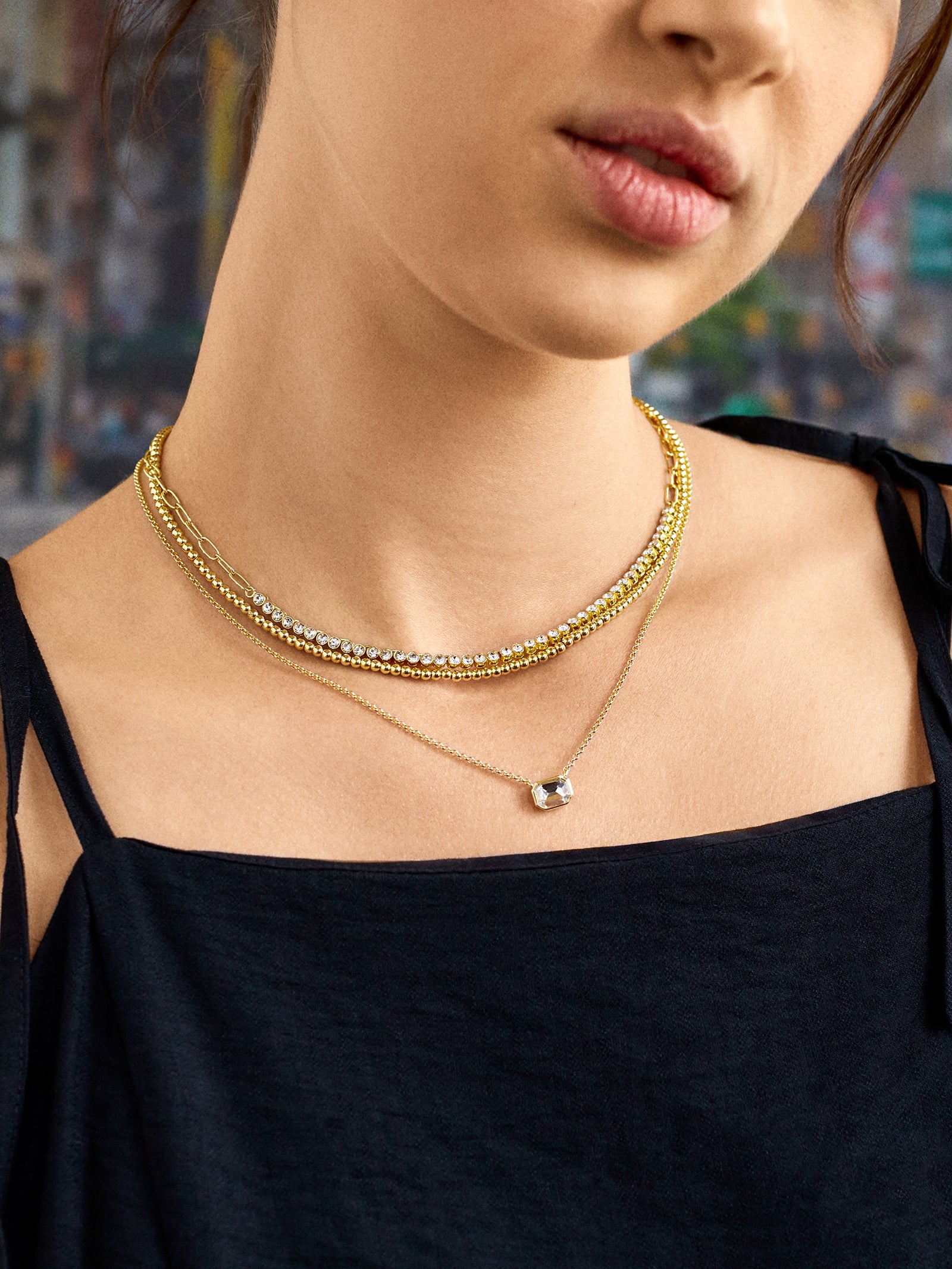 Premium Kenna Triple-Layer Necklace - Gold & Pavé