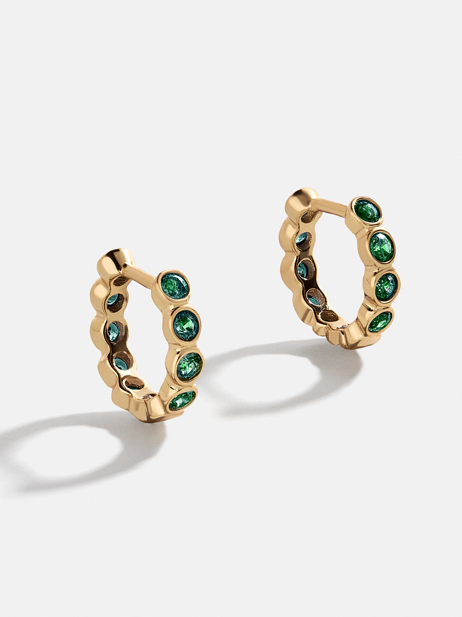 Premium Jessica 18K Gold Emerald Birthstone Huggie Earrings