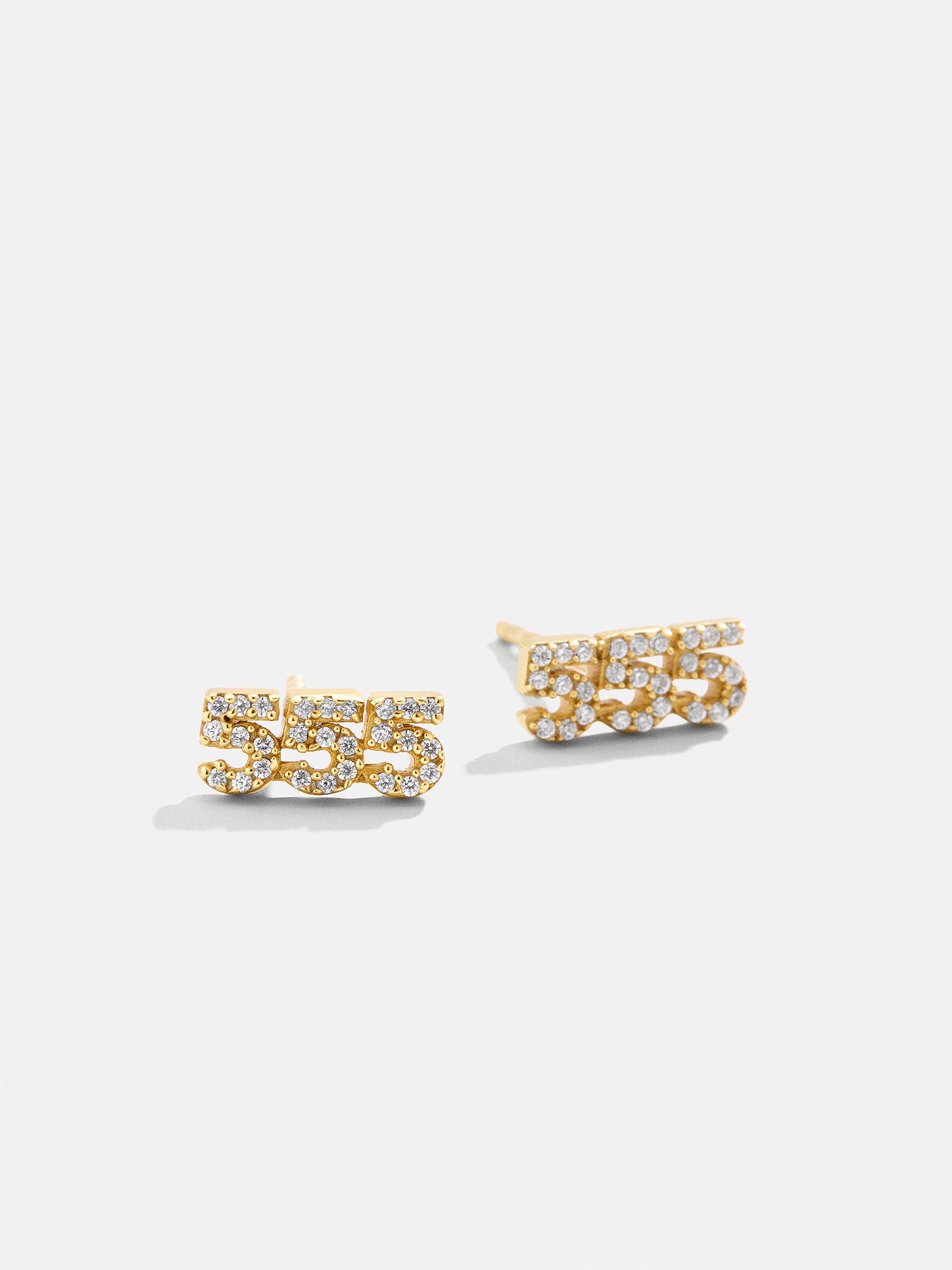 Premium 18K Gold Angel Number Stud Earrings - Gold/Pavé