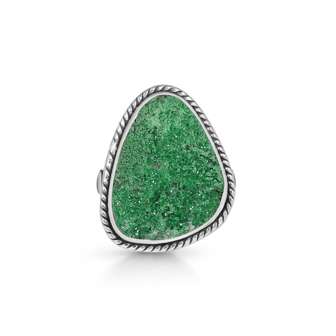 Premium Uvarovite Druzy Adjustable Ring - Elegant Green Gemstone Jewelry