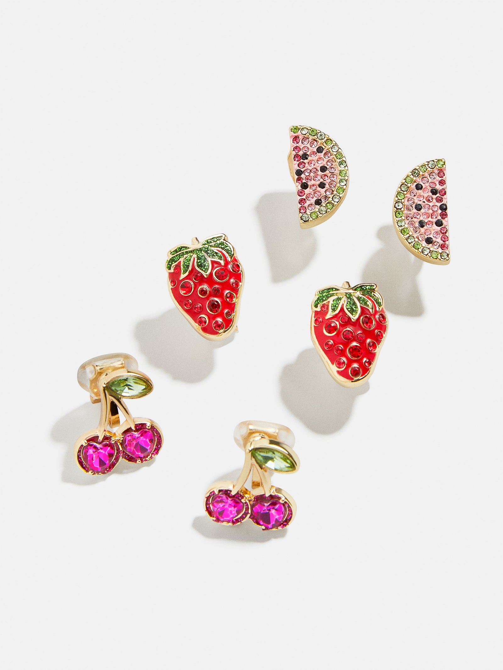 Premium Cute Fruit Kids' Clip-On Earring Set - Strawberry, Cherry & Melon