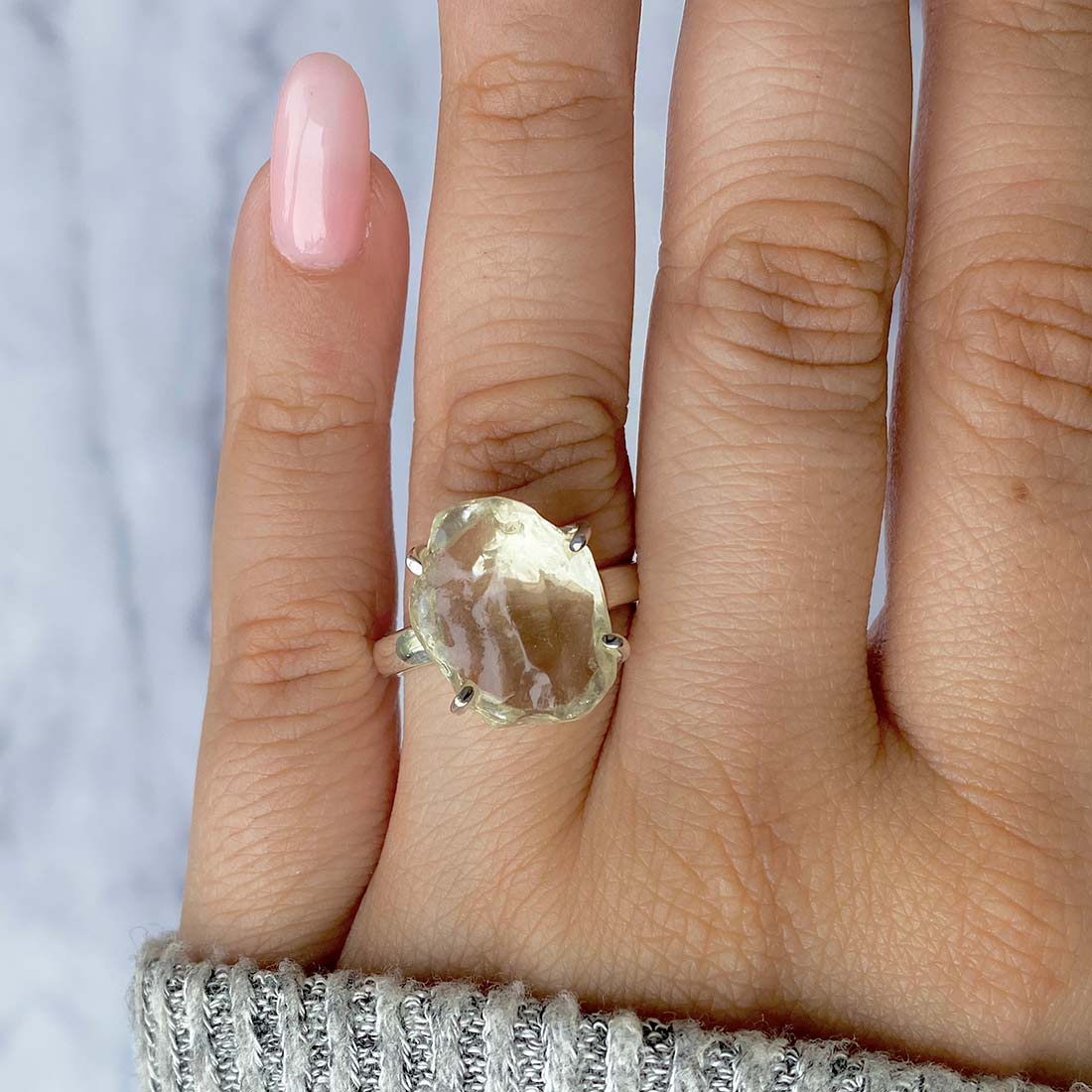 Premium Libyan Desert Glass Statement Ring - LDG-R-21