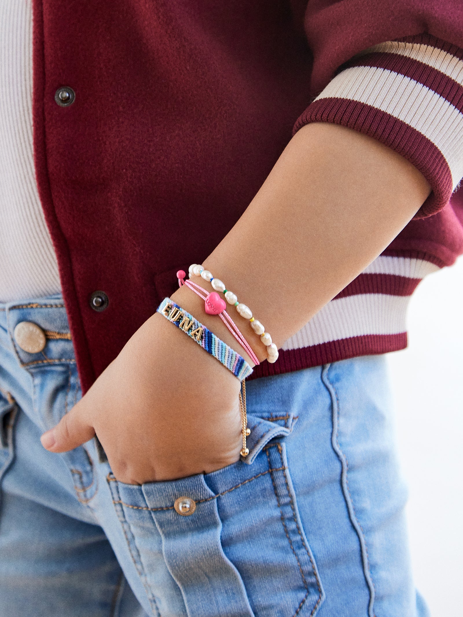 Premium Kids' Custom Woven Friendship Bracelet - Pink Ombre Stripe