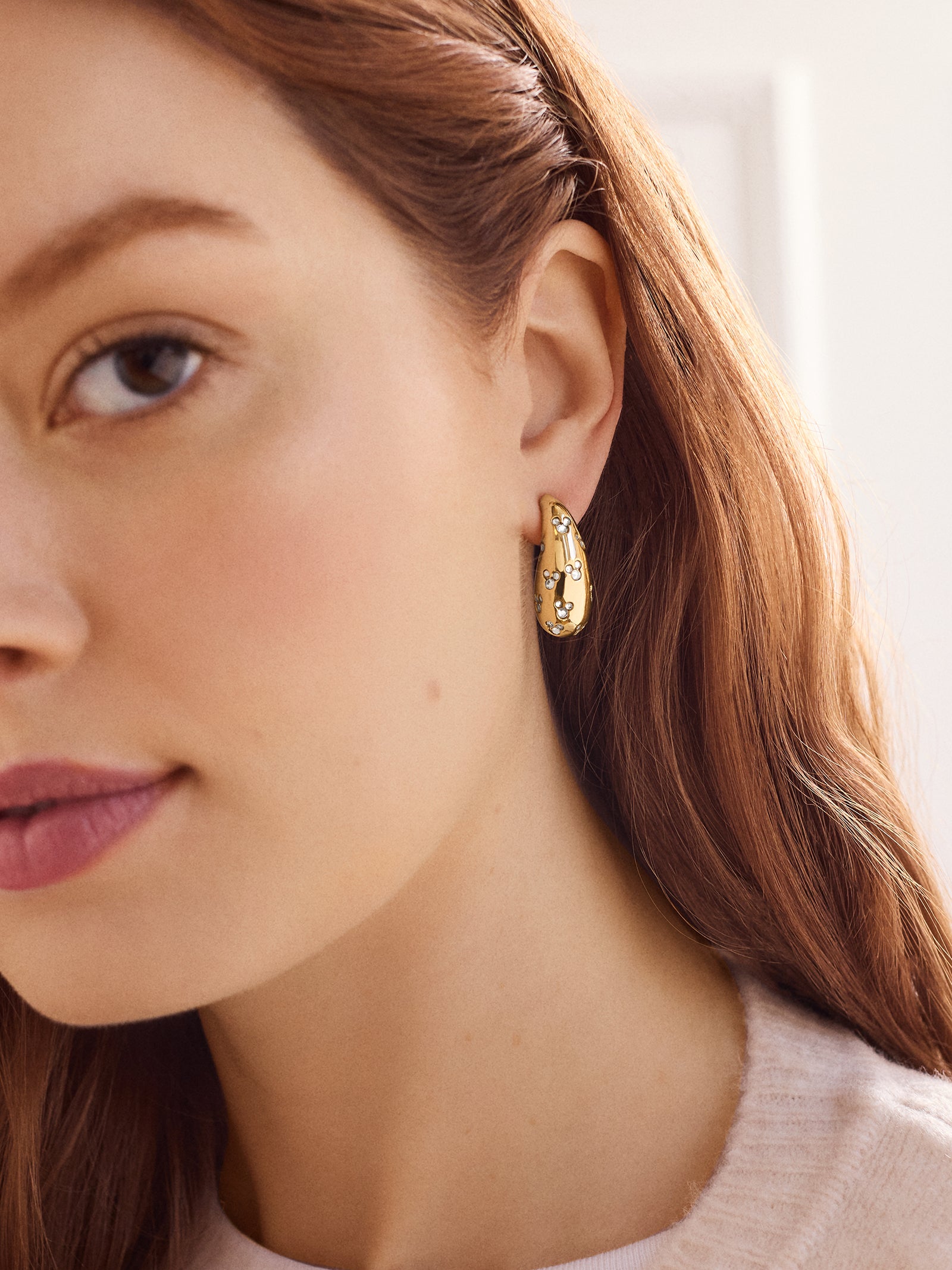 Premium Disney Mickey Mouse Teardrop Earrings - Gold & Crystal Pavé