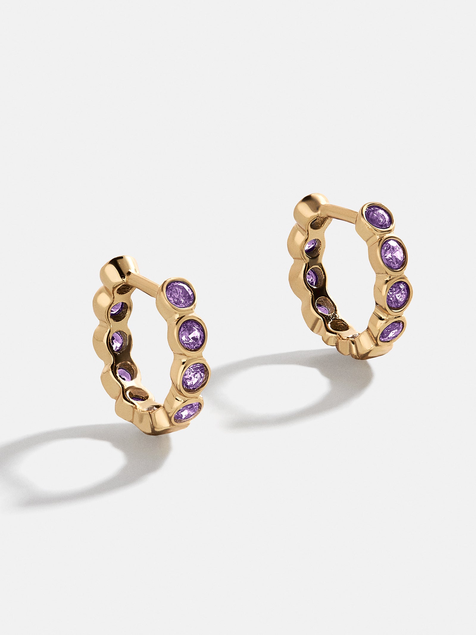 Premium Jessica 18K Gold Light Amethyst Birthstone Huggie Earrings